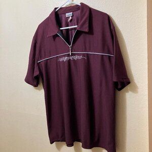 Vintage Y2K Bizzo Men's Maroon Ribbed Embroidered Design Short Sleeve Shirt L/XL